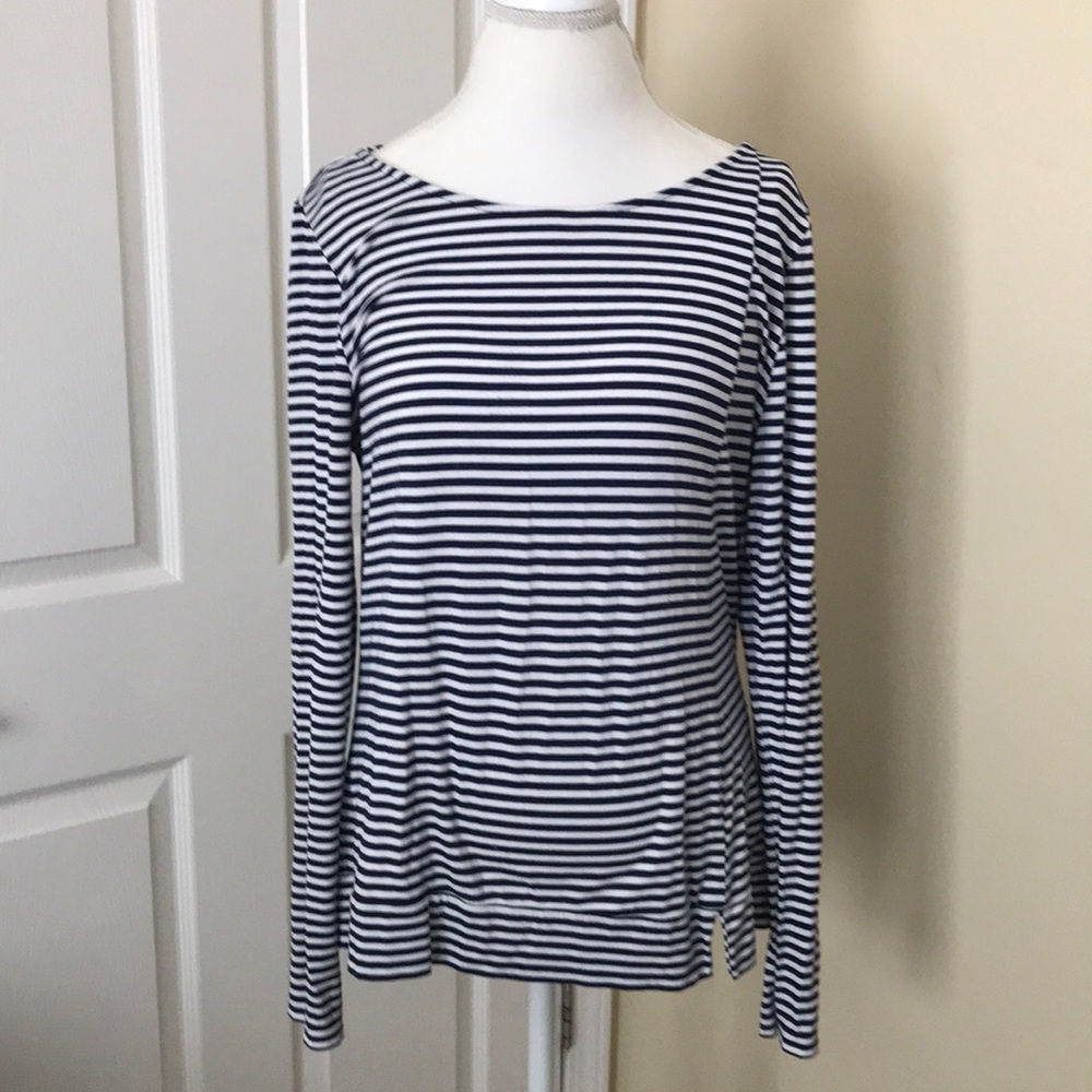 White House Black Market navy striped shirt.